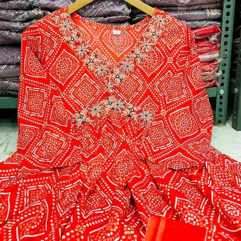 Vibrant Red Ethnic Afghani Style Kurta Set