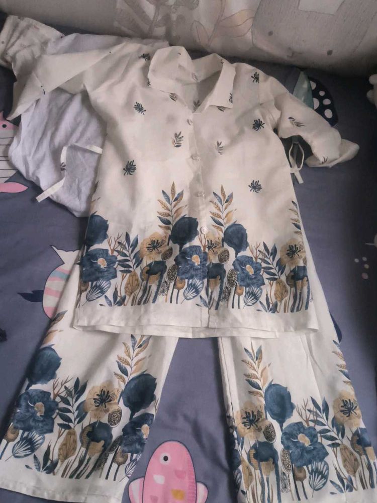 White Floral Print Kurta Set