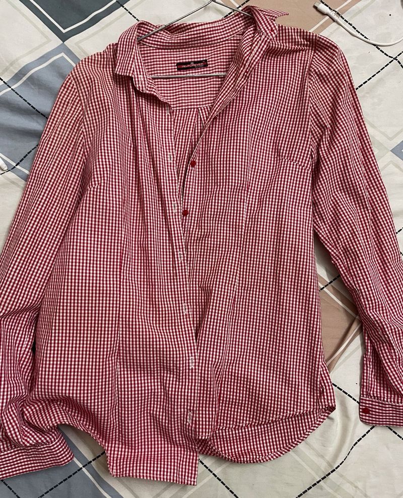 Red Checkered Button-Up Shirt