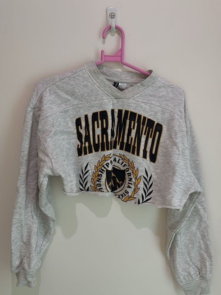H&amp;M Grey Sacramento Cropped Sweatshirt