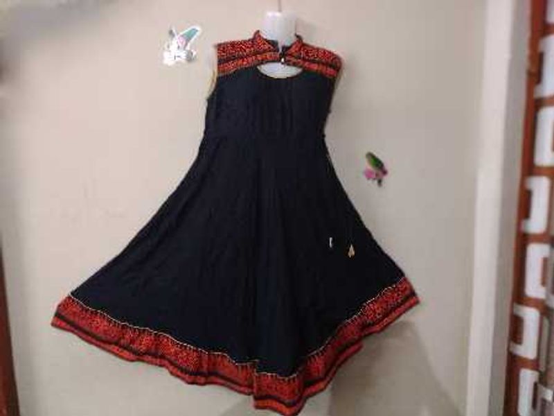 Black Anarkali Gown with orange Embroidery