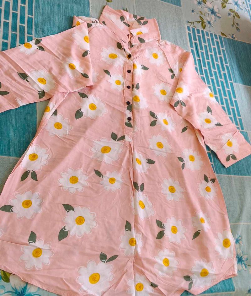 Pink Daisy Print Kurta