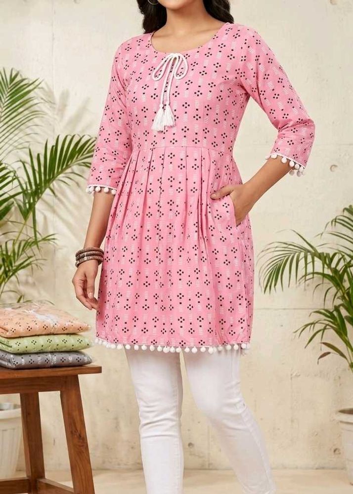 Pink Printed Kurta with Tassel Detail