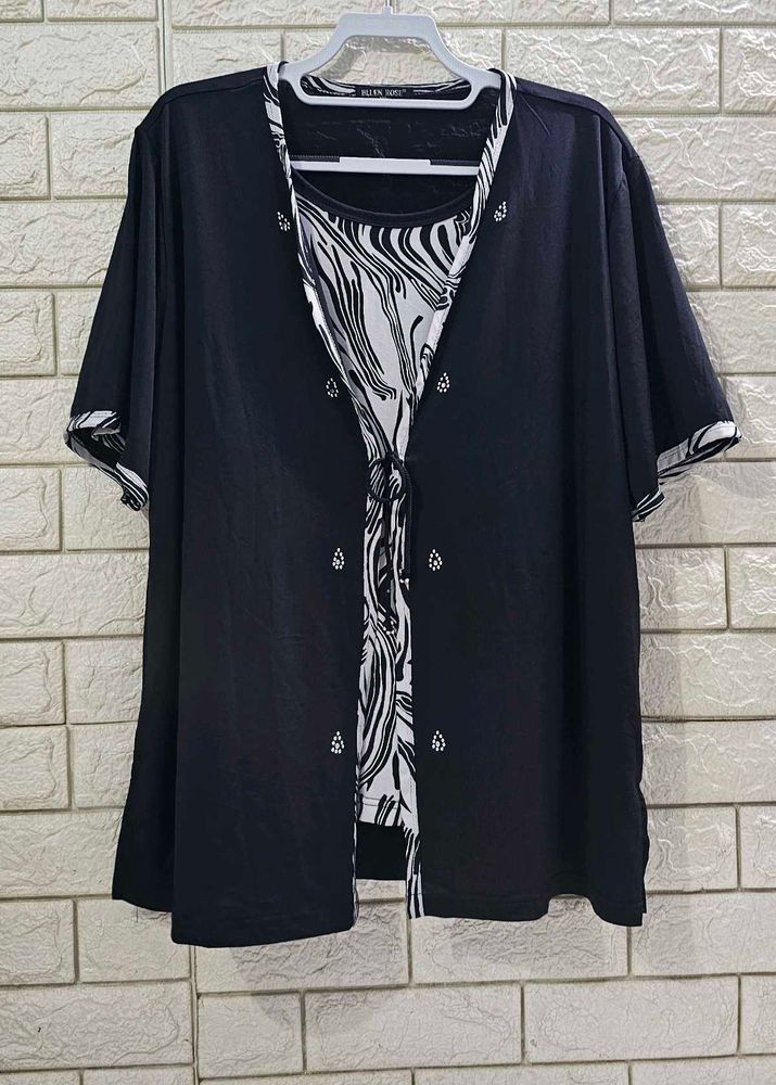 Black Short-Sleeve With Attached Front Plus Size