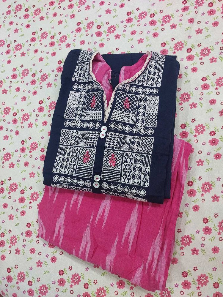 Embroidered Navy Blue Kurta Set