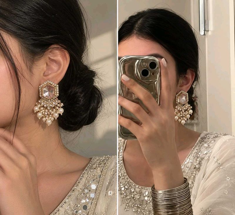 Elegant Pearl &amp; Crystal Drop Earrings