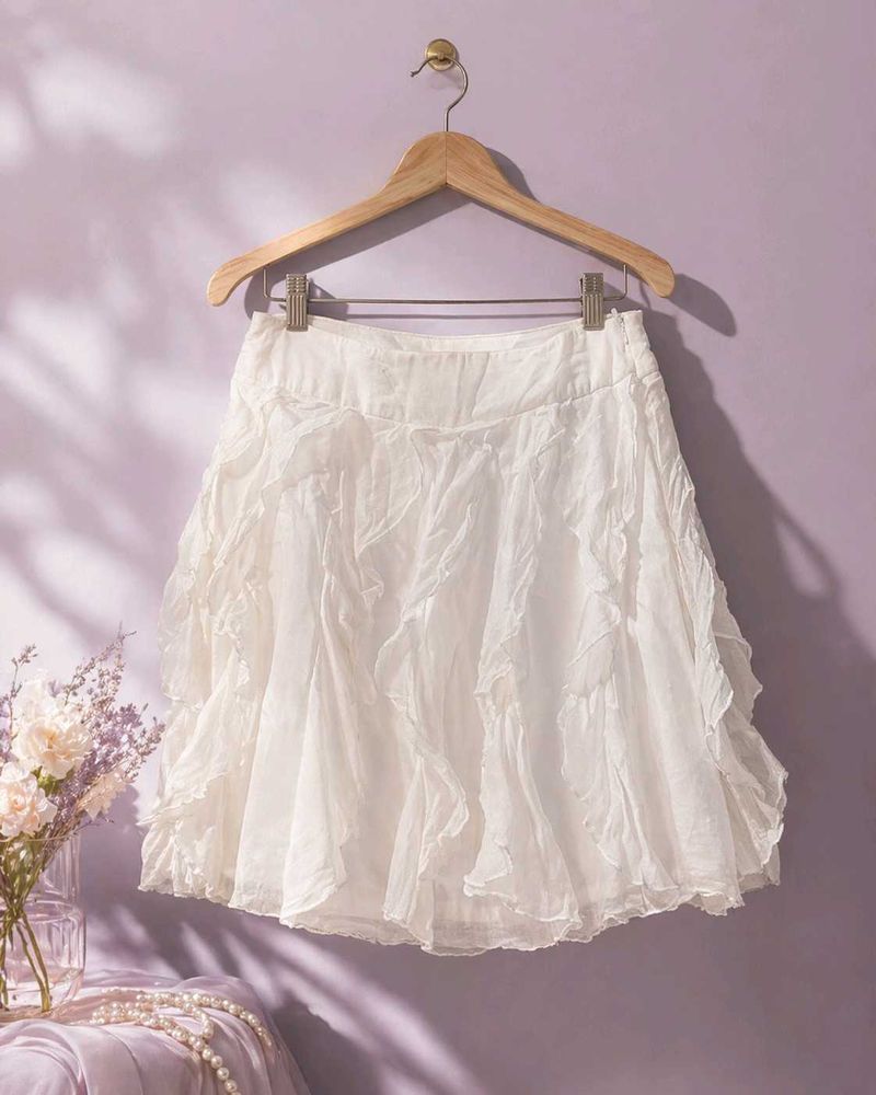 🤍 PROMOD Soft Muse Ruffle Skirt – Dreamy Elegance