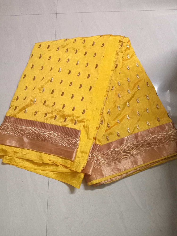 Vibrant Yellow Embroidered Saree