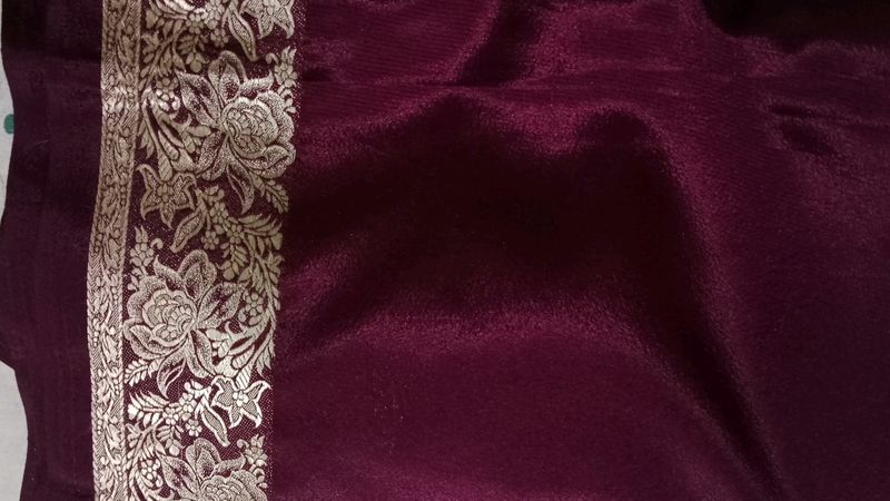 Rose Red Saree With Silver Border