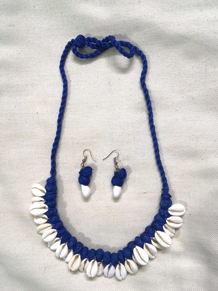 Boho Blue Shell Necklace &amp; Earring Set