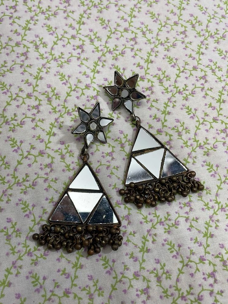 Mirror Work Triangle Earrings
