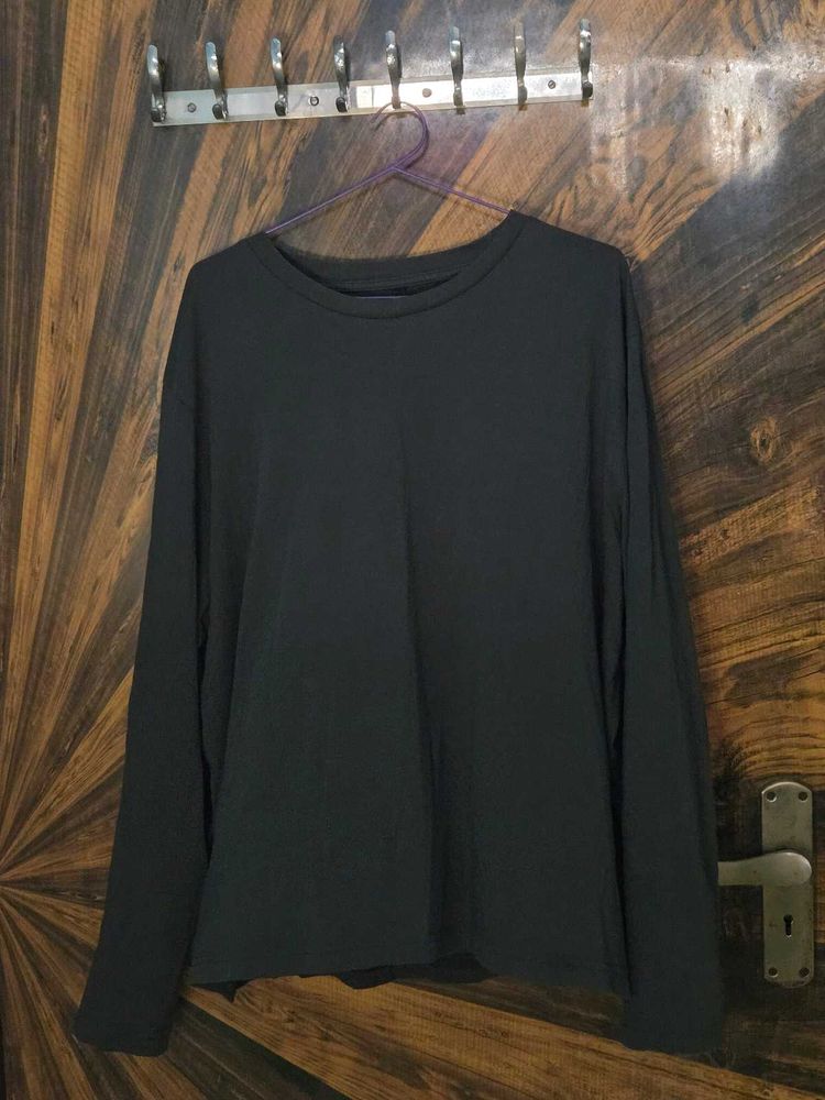 H&amp;M Solid Dark Grey Long-Sleeve Crewneck T-Shirt