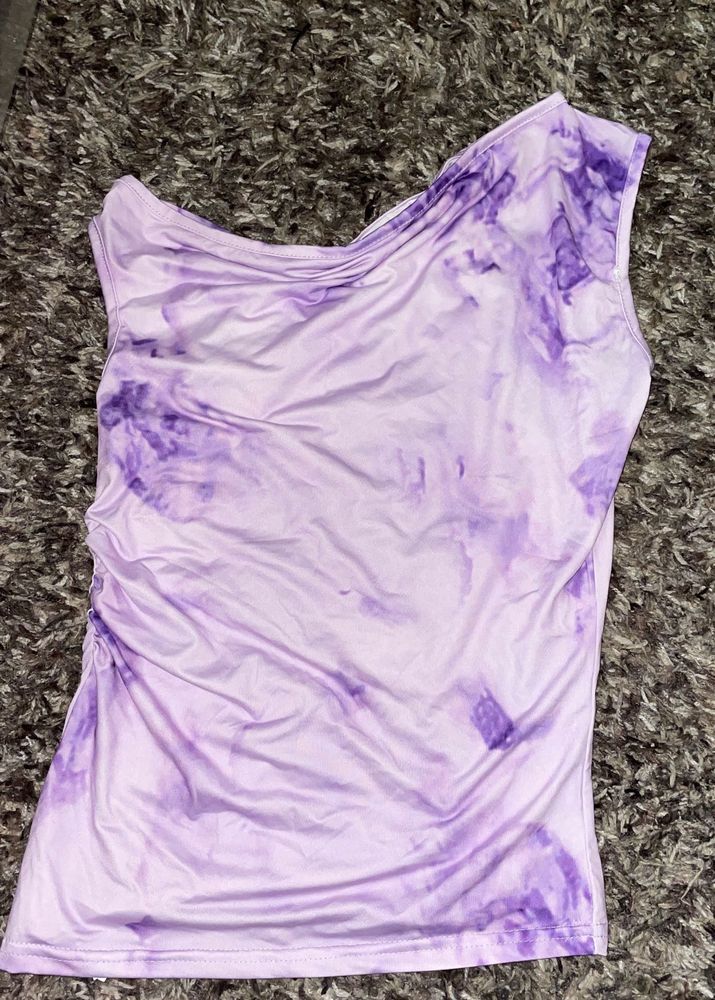 Purple Tie-Dye One-Shoulder Top