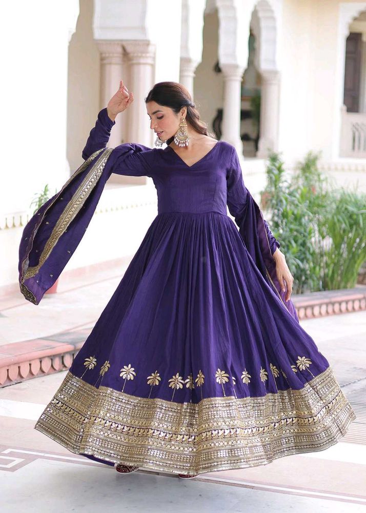 Elegant Purple &amp; Gold Ethnic Gown