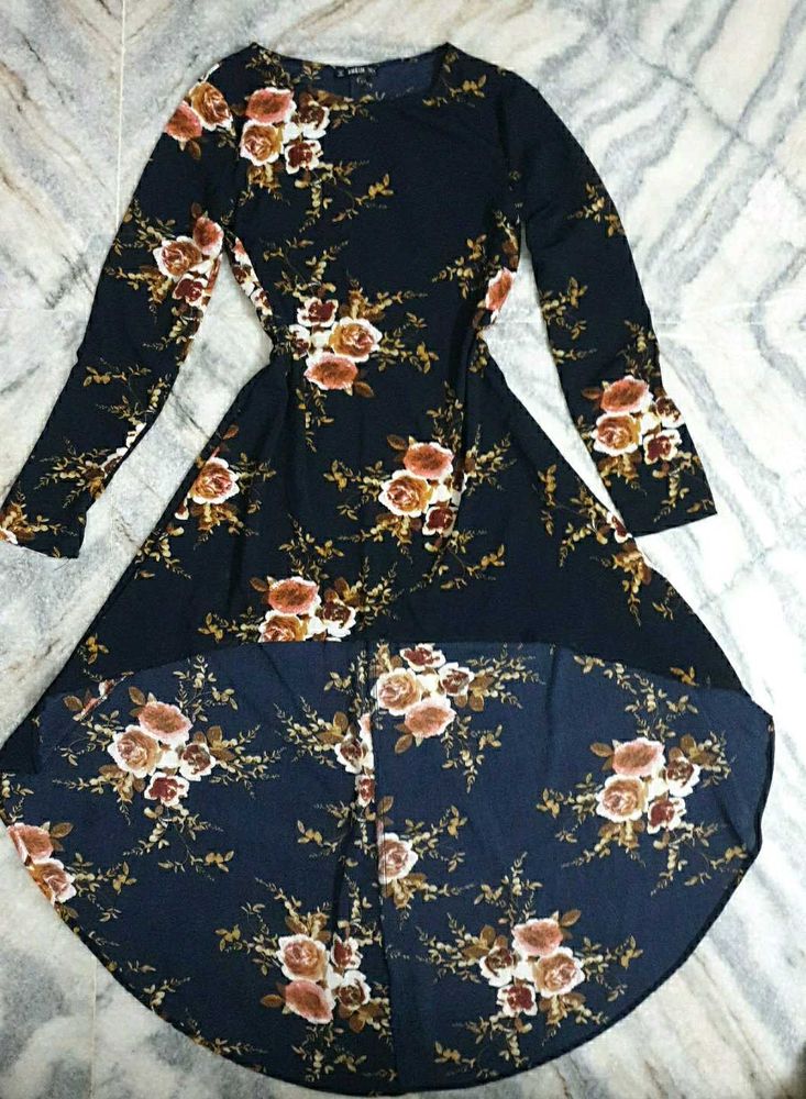 🦋Floral Print Navy Blue Dress