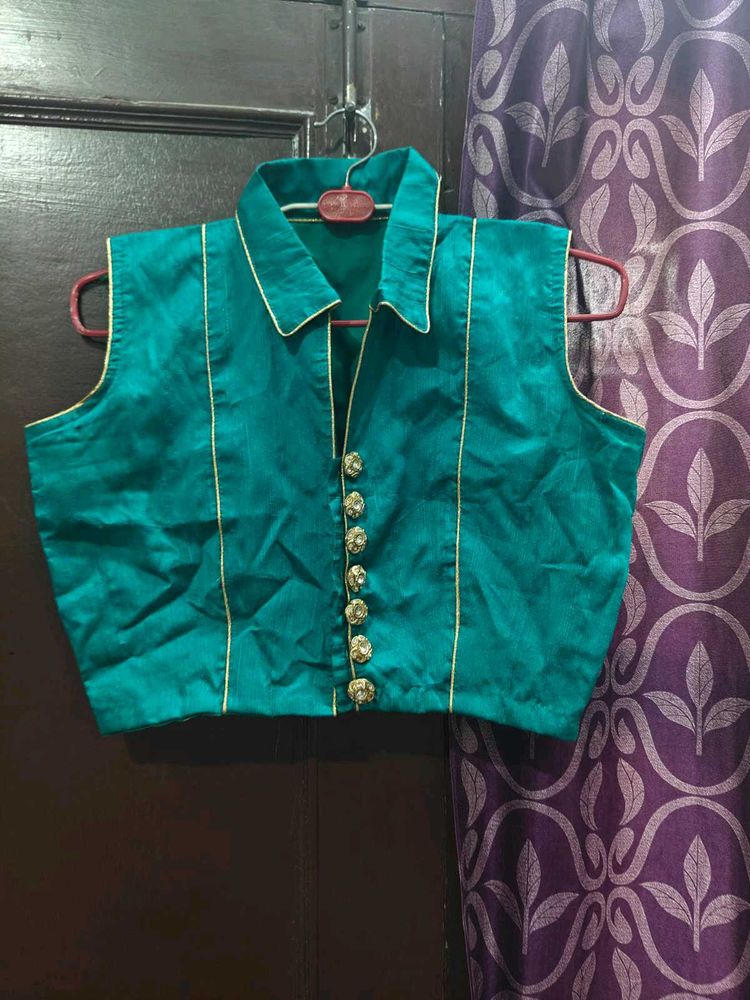 Teal Sleeveless Blouse
