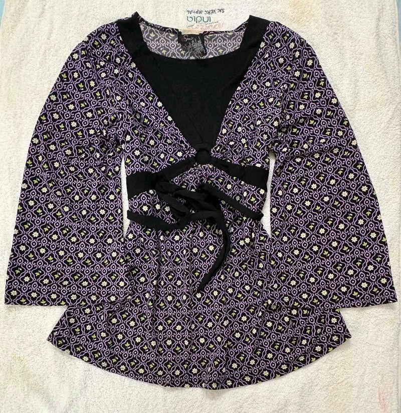 Boho Bell Sleeve Purple Floral Top