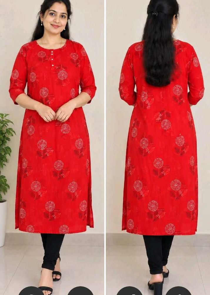 Vibrant Red Printed Kurta