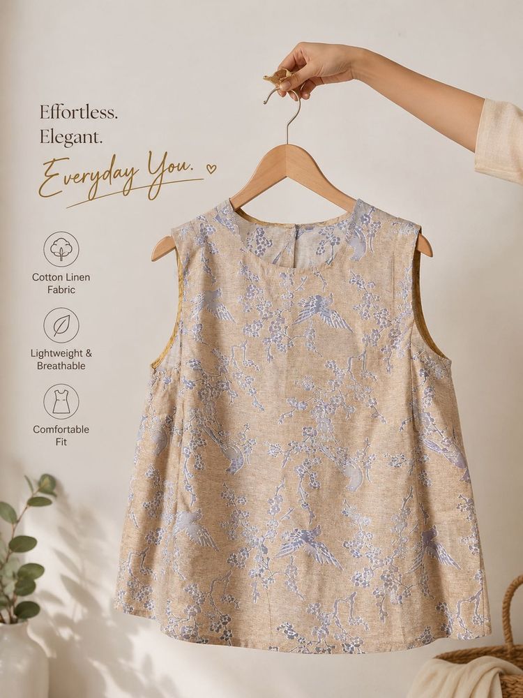 Elegant Beige Printed Sleeveless Top