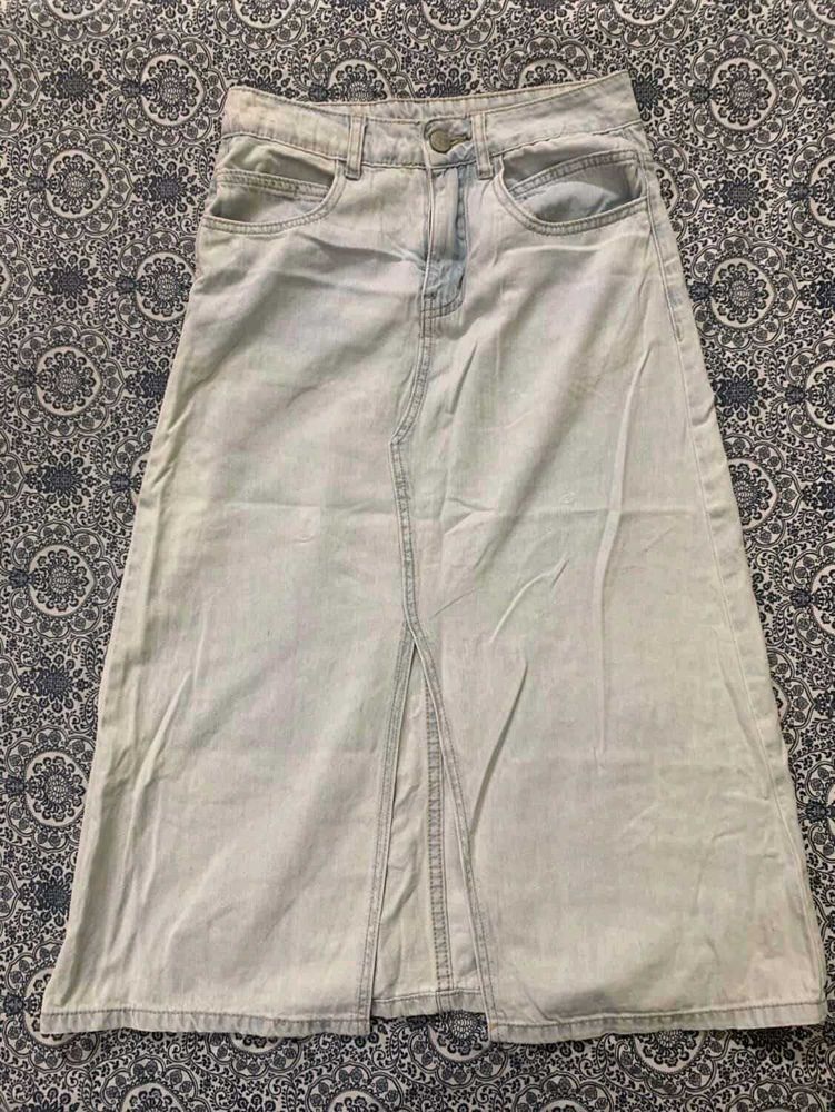 Light Wash Denim Maxi Skirt