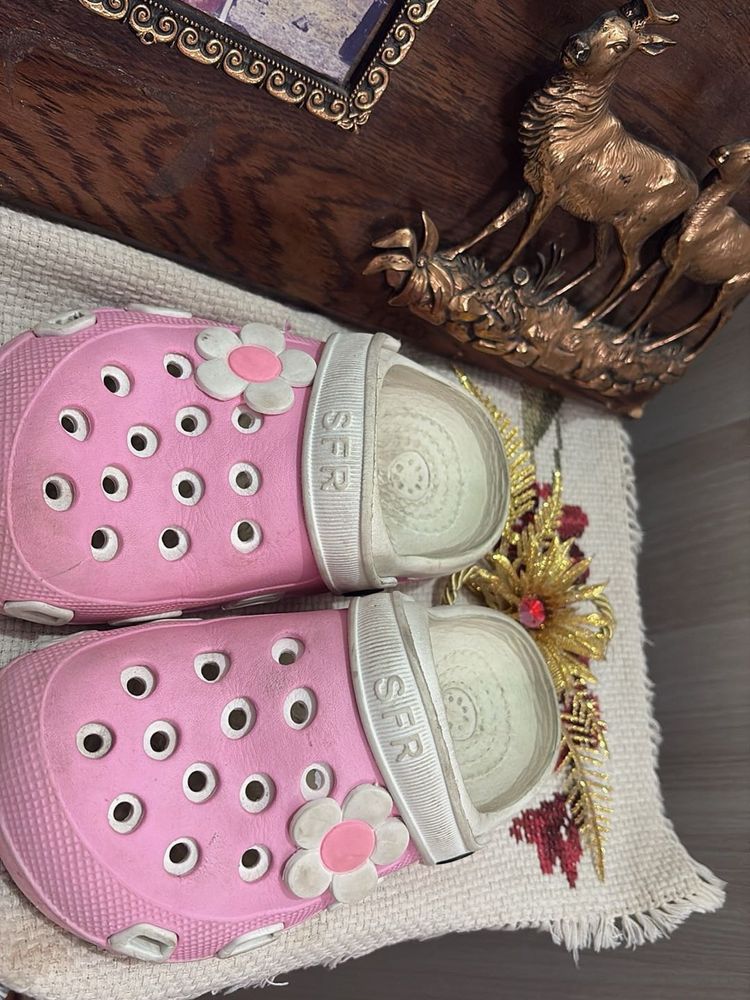 Pink SFR crocs with Flower Detail