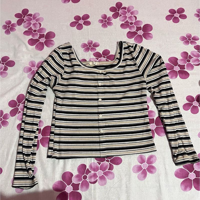 Striped Long Sleeve Button-Up Top