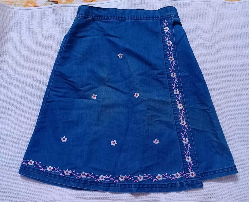 Floral Denim Wrap Skirt for kids