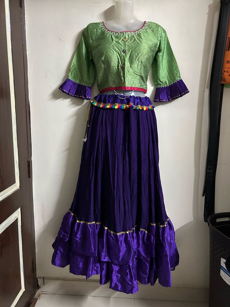 Vibrant Green &amp; Purple Lehenga Choli Set