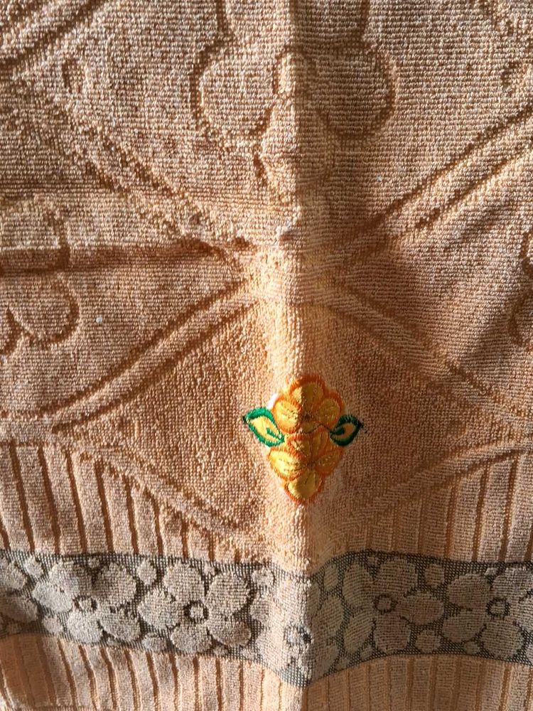 Embroidered Peach  bath towel