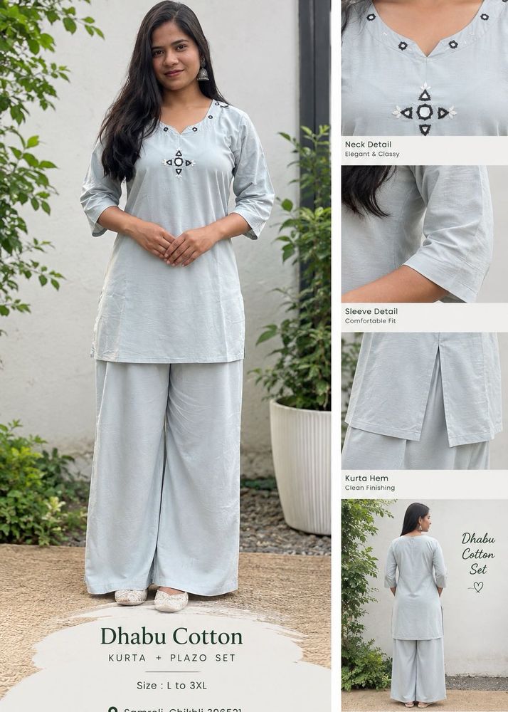 Dhabu Cotton Kurta + Plazo Set