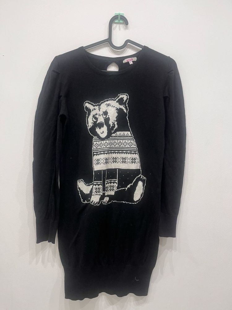 Cute Bear Print Black Sweater