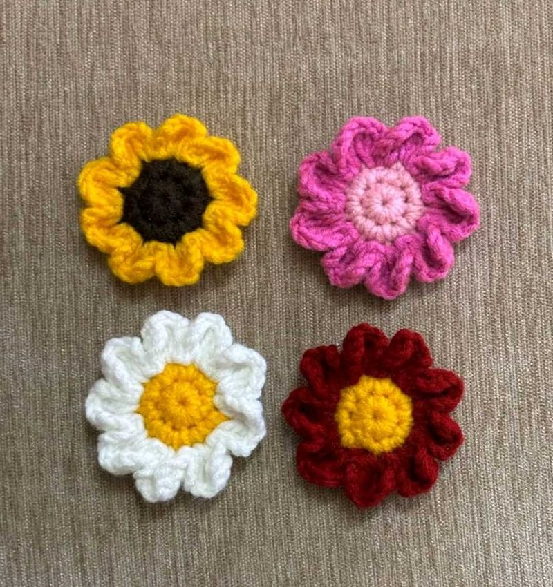 Handmade Crochet Flower Fridge Magnets (Set of 4)
