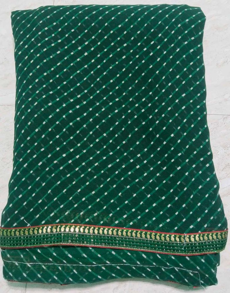 Emerald Green Saree with White Stripes