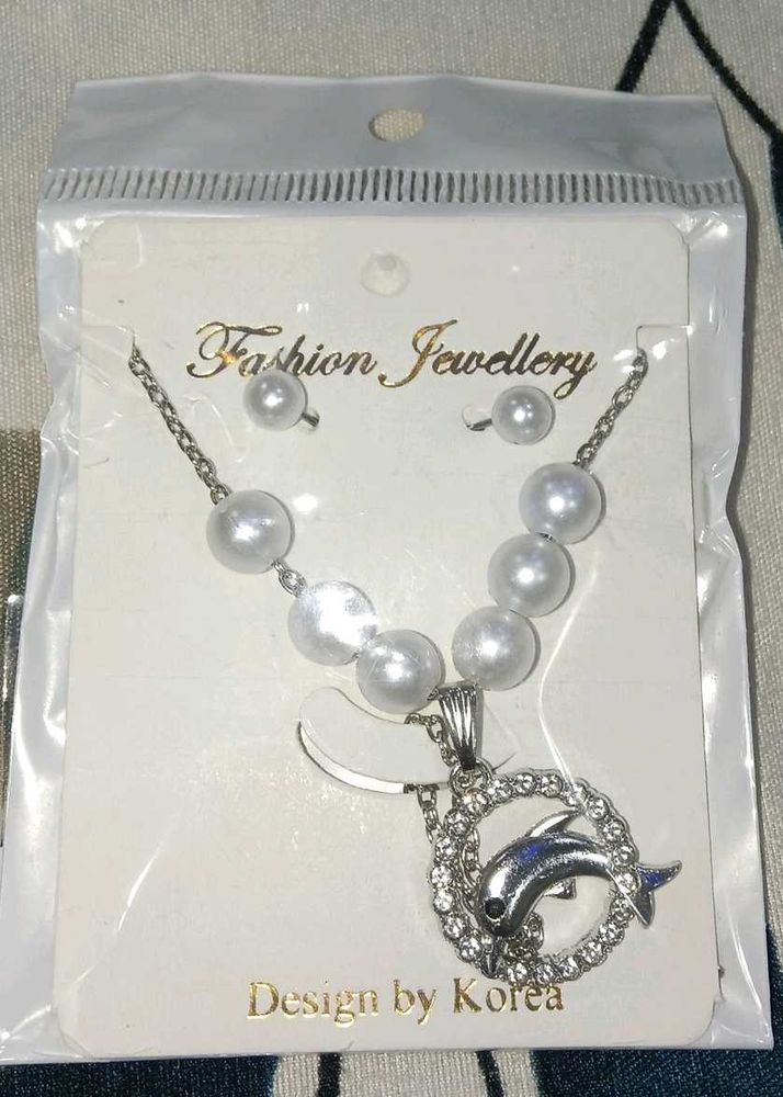 Pearl Dolphin Necklace &amp; Earring Set