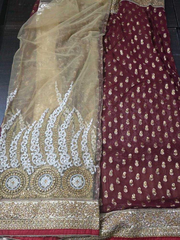 Designer Maroon &amp; Gold Embellished Saree