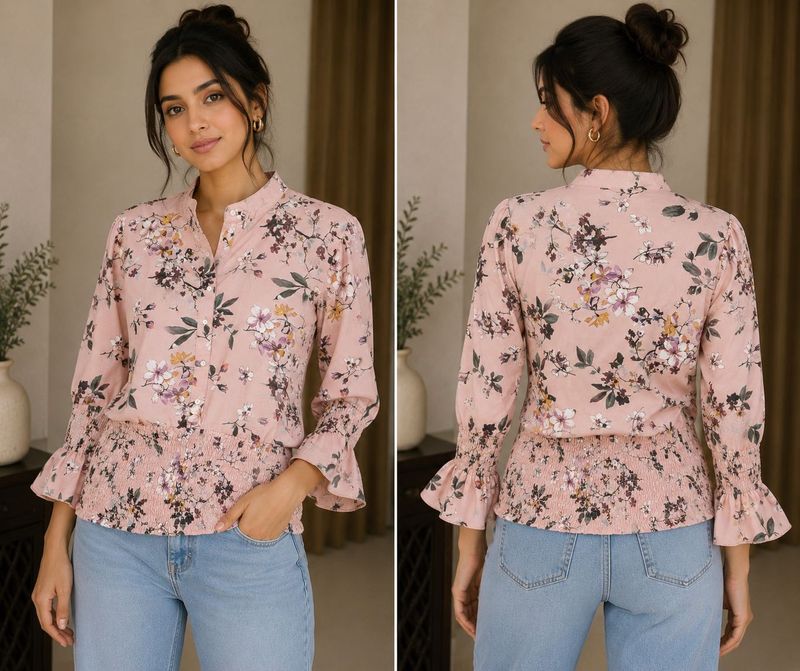 Floral Print Smocked Waist Top