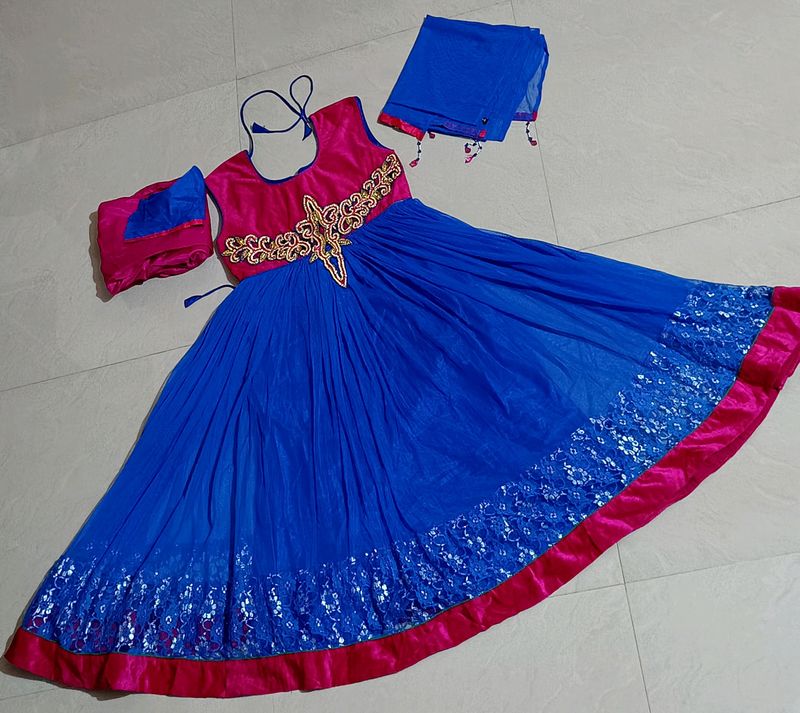 Blue Anarkali Kurta With Pant &amp; Dupatta💙