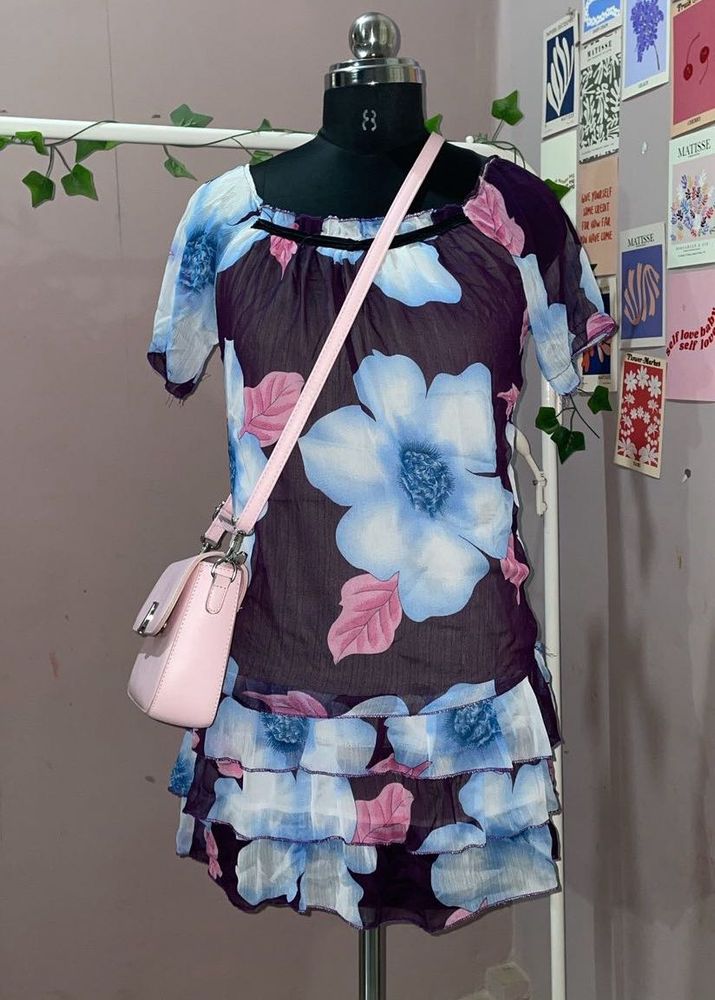 Floral Print Ruffled Mini Dress