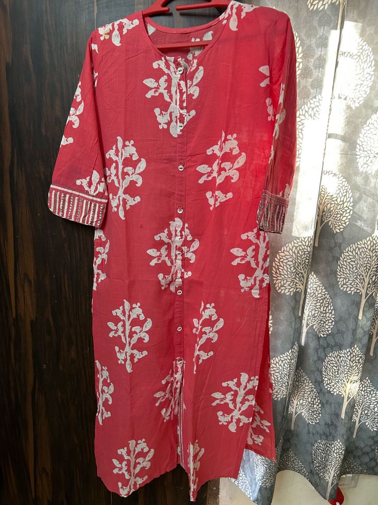 Red &amp; White Block Print Kurti