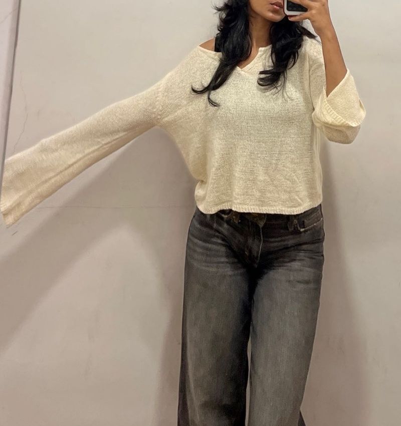 Cozy Cream V-Neck Knit Sweater