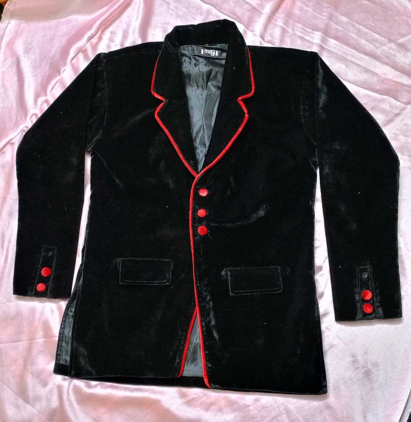Velvet Black &amp; Red Trim Blazer