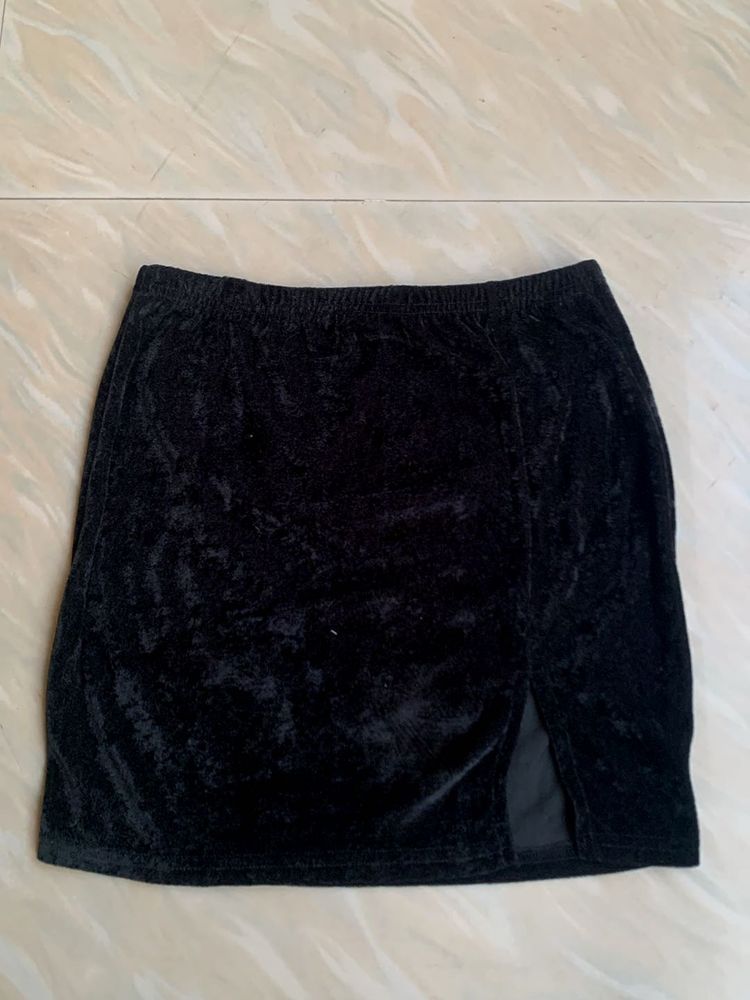 Velvet Mini Skirt with Slit