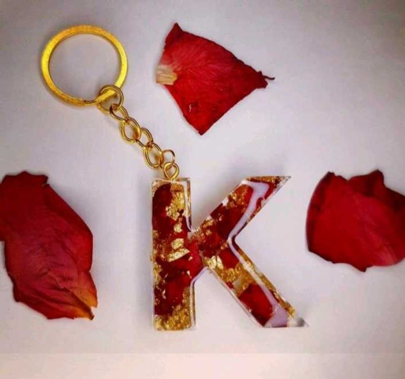 Resin Initial Keychains with Pressed Flowers
