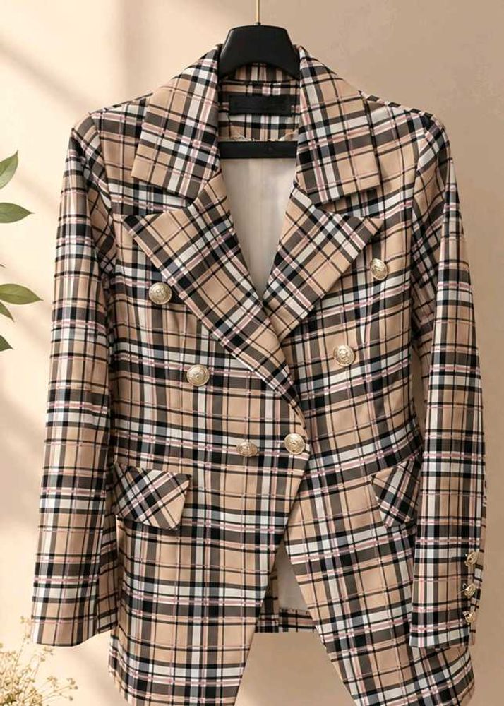 Plaid Double-Breasted Blazer