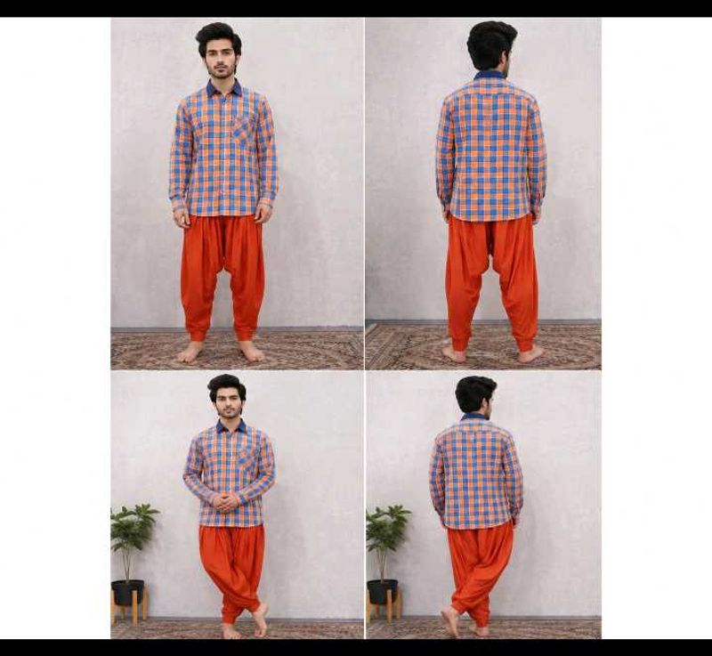 Vibrant Plaid Shirt &amp; Orange Pants Set