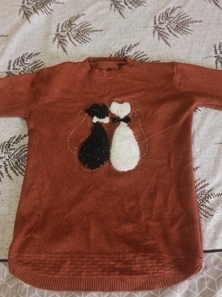 Cute Cat Design Brown Sweater