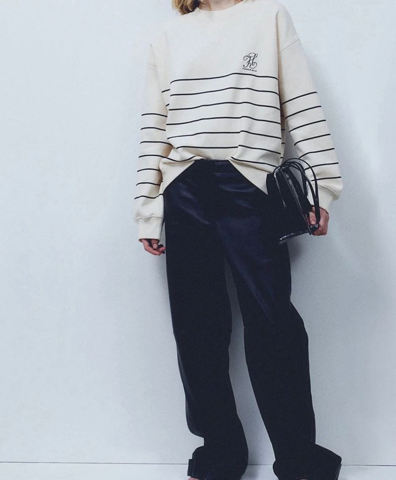 H&amp;M Cream Striped Crewneck Sweatshirt