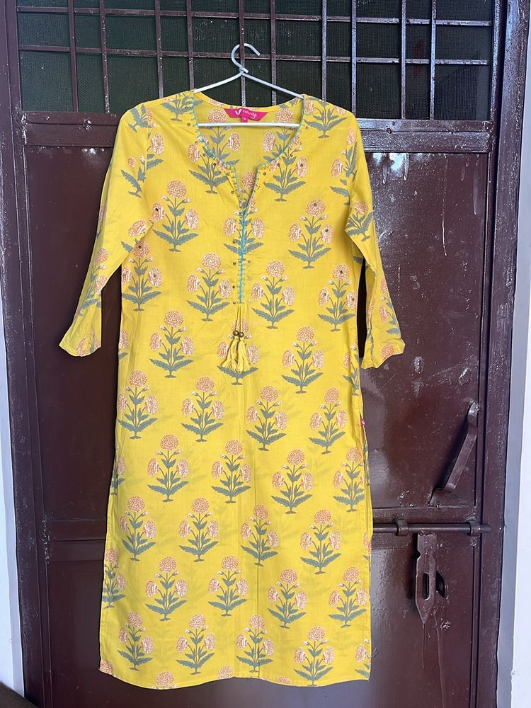 Vibrant Yellow Floral Print Kurta