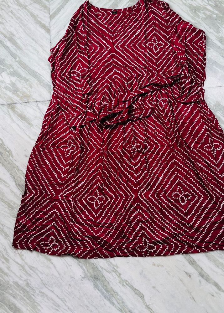 Maroon Bandhani Print Kurta
