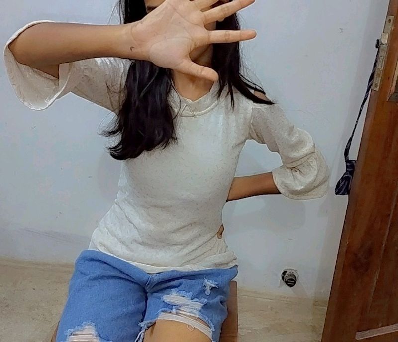 White Shoulder Cut Top